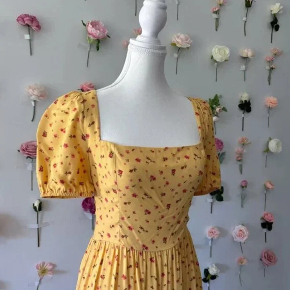 Reformation Mustard Floral Midi Dress - Size US 4 - Picture 4 of 8